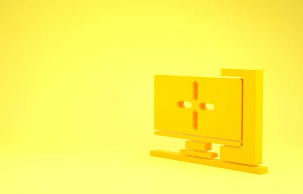 Желтый монитор компьютера значок изолирован на желтом фоне. Знак компонента ПК. Концепция минимализма. 3D-рендеринг — стоковое фото