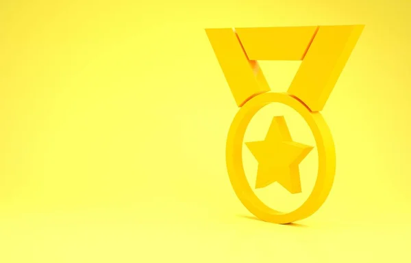 Κίτρινο μετάλλιο εικονίδιο απομονώνονται σε κίτρινο φόντο. Σύμβολο νικητή. Μινιμαλιστική έννοια. 3D απεικόνιση 3d καθιστούν — Φωτογραφία Αρχείου