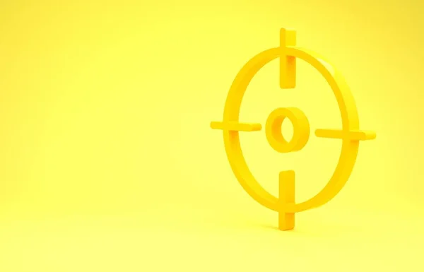 Icône sportive Yellow Target isolée sur fond jaune. Nettoyer la cible avec des numéros pour le champ de tir ou de tir. Concept de minimalisme. Illustration 3D rendu 3D — Photo