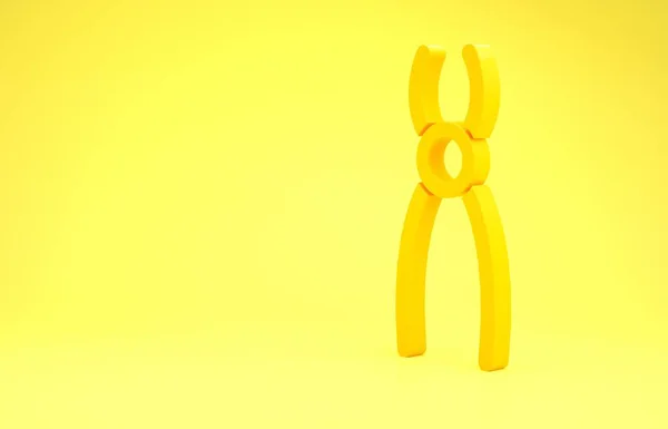 Желтый плоскогубцы значок изолирован на желтом фоне. Стоматологическое оборудование. Концепция минимализма. 3D-рендеринг — стоковое фото