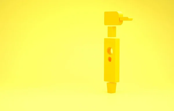 Yellow Tooth drill icon isolated on yellow background. Dental handpiece for drilling and grinding tools. Minimalism concept. 3d illustration 3D render — 스톡 사진