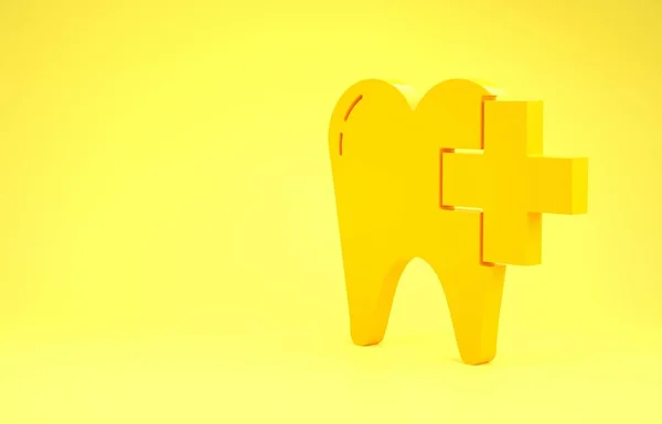 Clínica Dental Amarela para o ícone de dente de cuidados dentários isolado no fundo amarelo. Conceito de minimalismo. 3D ilustração 3D render — Fotografia de Stock