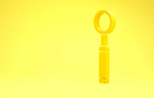 Żółta ikona lustra kontrolnego na żółtym tle. Narzędziowa kontrola dentystyczna. Koncepcja minimalizmu. Ilustracja 3d — Zdjęcie stockowe