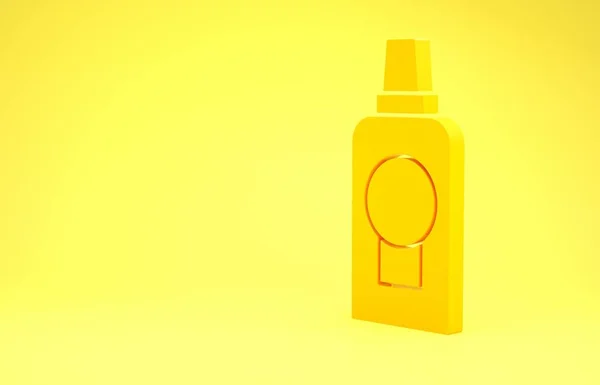 Sárga szájvíz műanyag palack ikon izolált sárga alapon. Folyékony a száj öblítésére. Szájápolási eszközök. Minimalizmus koncepció. 3d illusztráció 3d render — Stock Fotó
