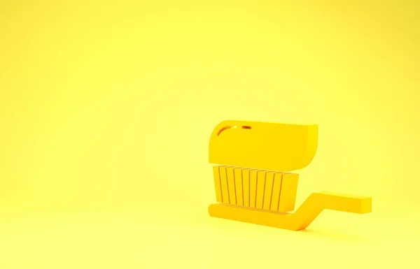 Spazzolino giallo con icona dentifricio isolato su sfondo giallo. Concetto minimalista. Illustrazione 3d rendering 3D — Foto Stock