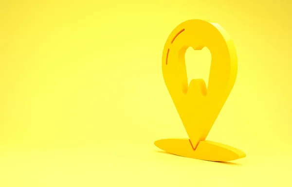 Icono de ubicación clínica dental amarilla aislado sobre fondo amarillo. Concepto minimalista. 3D ilustración 3D render —  Fotos de Stock