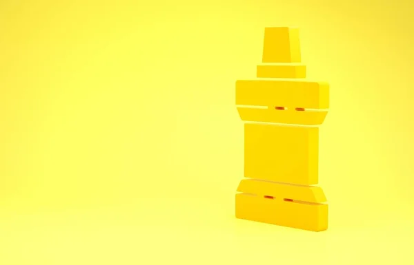 Amarelo Mouthwash ícone garrafa de plástico isolado no fundo amarelo. Líquido para lavar a boca. Equipamento de oralcare. Conceito de minimalismo. 3D ilustração 3D render — Fotografia de Stock
