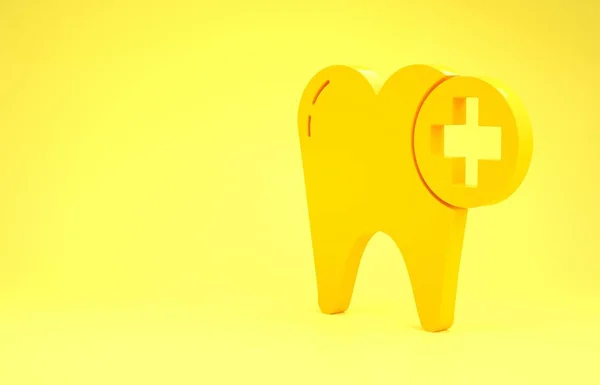 Ícone de dente amarelo isolado no fundo amarelo. Símbolo de dente para clínica odontológica ou dentista centro médico e pacote de pasta de dentes. Conceito de minimalismo. 3D ilustração 3D render — Fotografia de Stock