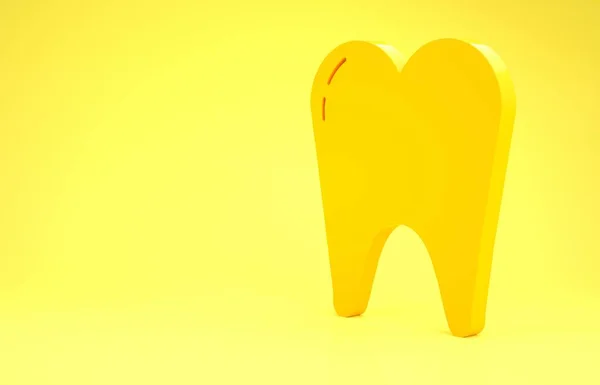 Gelbes Zahnsymbol isoliert auf gelbem Hintergrund. Zahnsymbol für Zahnklinik oder Zahnarztpraxis und Zahnpasta-Packung. Minimalismus-Konzept. 3D Illustration 3D Renderer — Stockfoto
