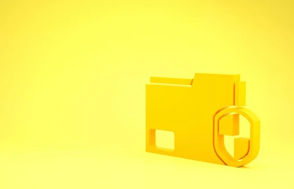 Sarı dosya koruma konsepti simgesi sarı arkaplanda izole edildi. Gizli bilgi ve gizlilik fikri, koruma, kalkan. Minimalizm kavramı. 3d illüstrasyon 3B canlandırma — Stok fotoğraf