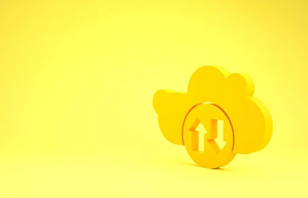 Yellow Cloud télécharger et télécharger icône isolée sur fond jaune. Concept de minimalisme. Illustration 3D rendu 3D — Photo