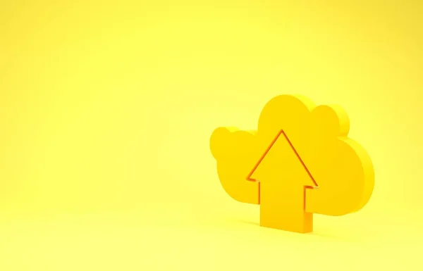 Yellow Cloud prześlij ikonę izolowaną na żółtym tle. Koncepcja minimalizmu. Ilustracja 3d — Zdjęcie stockowe