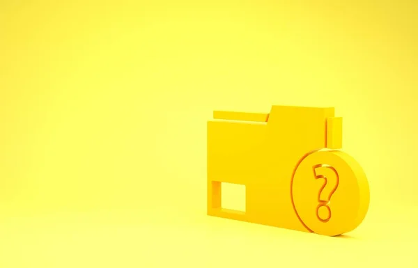 Yellow Unknown document folder icon isolated on yellow background. File with Question mark. Hold report, service and global search sign. Minimalism concept. 3d illustration 3D render — Stock Photo, Image