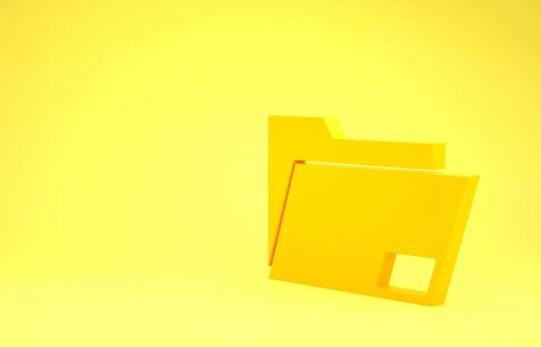 Gul dokumentmapp ikon isolerad på gul bakgrund. Bokföringsbindemedel symbol. Bokföring. Minimalistiskt koncept. 3D-illustration 3D-återgivning — Stockfoto