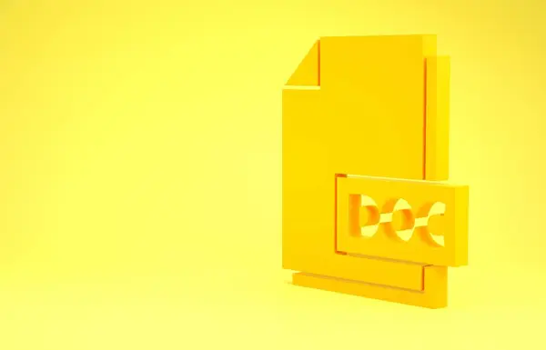 Yellow DOC file document. Download doc button icon isolated on yellow background. DOC file extension symbol. Minimalism concept. 3d illustration 3D render — Stock Photo, Image