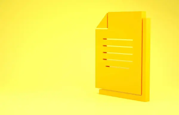 Yellow Document icon isolated on yellow background. File icon. Checklist icon. Business concept. Minimalism concept. 3d illustration 3D render — Stock Photo, Image