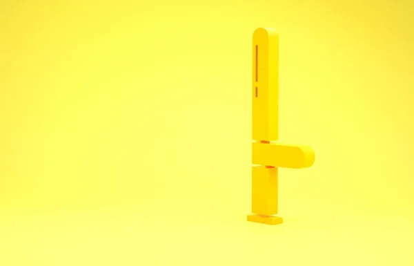 Žlutý policejní gumový obušek ikona izolované na žlutém pozadí. Gumový obušek. Policejní pálkař. Policejní vybavení. Minimalismus. 3D ilustrace 3D vykreslení — Stock fotografie