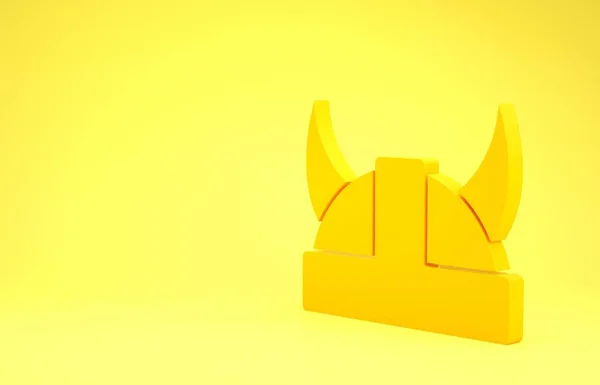 Gele Viking in gehoornde helm pictogram geïsoleerd op gele achtergrond. Minimalisme concept. 3d illustratie 3D renderen — Stockfoto