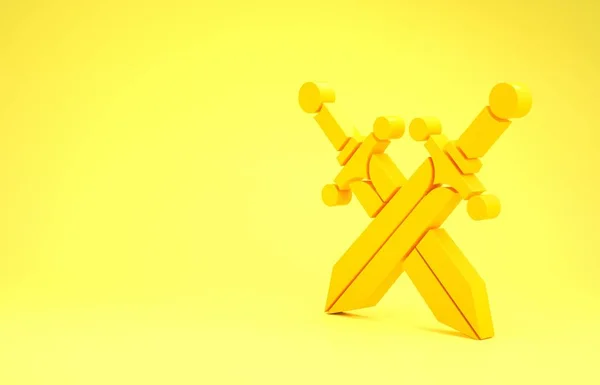 Жовтий хрест середньовічний значок меча ізольований на жовтому тлі. Концепція мінімалізму. 3D ілюстрація 3D рендеринга — стокове фото