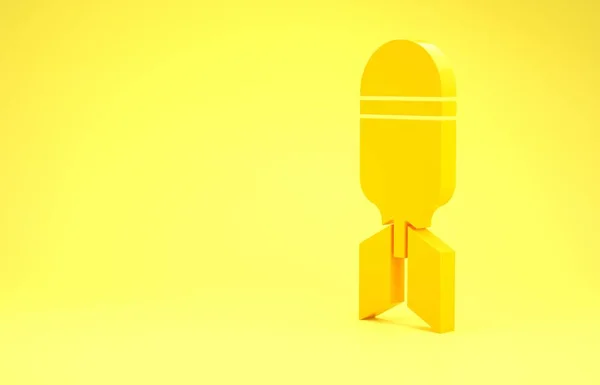 Ікона жовтої авіаційної бомби ізольована на жовтому тлі. Ракетна бомба падає. Концепція мінімалізму. 3D-рендеринг — стокове фото