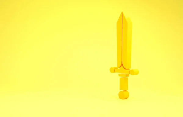 Icono de espada medieval amarilla aislado sobre fondo amarillo. Concepto minimalista. 3D ilustración 3D render —  Fotos de Stock