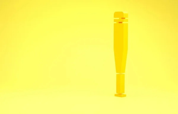 Ícone de morcego de beisebol amarelo isolado no fundo amarelo. Conceito de minimalismo. 3D ilustração 3D render — Fotografia de Stock