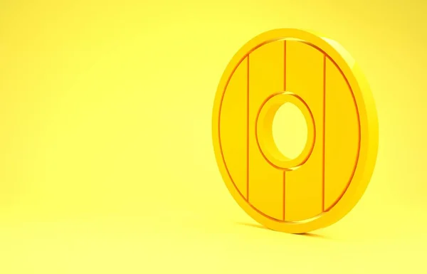 Icono de escudo de madera redondo amarillo aislado sobre fondo amarillo. Concepto minimalista. 3D ilustración 3D render — Foto de Stock