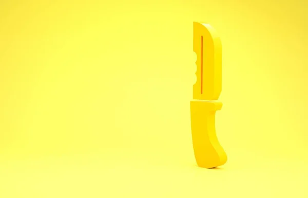 Ícone de faca militar amarelo isolado no fundo amarelo. Conceito de minimalismo. 3D ilustração 3D render — Fotografia de Stock