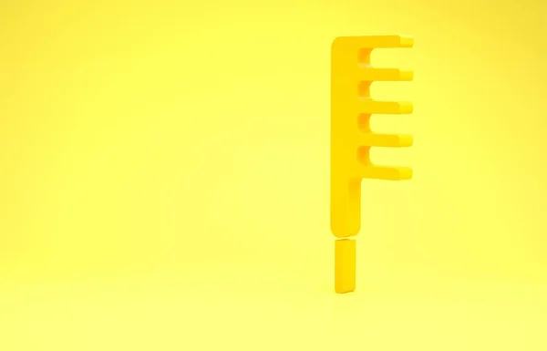 Yellow Hairbrush icon isolated on yellow background. Comb hair sign. Barber symbol. Minimalism concept. 3d illustration 3D render — Stock Photo, Image