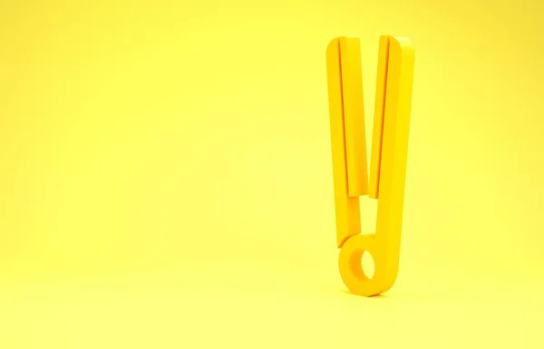 Κίτρινο κέρλινγκ σίδερο για τα μαλλιά εικονίδιο απομονώνονται σε κίτρινο φόντο. Ίσιωμα μαλλιών εικονίδιο. Μινιμαλιστική έννοια. 3D απεικόνιση 3d καθιστούν — Φωτογραφία Αρχείου