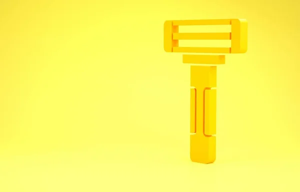 Желтый бритье значок бритвы изолированы на желтом фоне. Концепция минимализма. 3D-рендеринг — стоковое фото