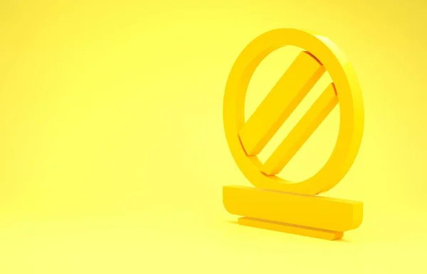 Gelber Schminkpuder mit Spiegelsymbol auf gelbem Hintergrund. Minimalismus-Konzept. 3D Illustration 3D Renderer — Stockfoto