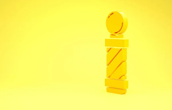 Icona barbiere giallo classico negozio palo isolato su sfondo giallo. Barbiere simbolo palo. Concetto minimalista. Illustrazione 3d rendering 3D — Foto Stock
