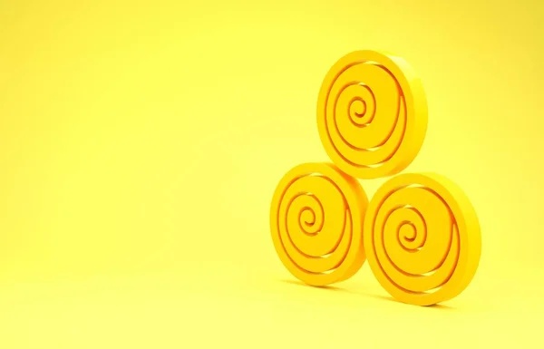 Sarı havlu rulo ikonu sarı arkaplanda izole edildi. Minimalizm kavramı. 3d illüstrasyon 3d canlandırma — Stok fotoğraf
