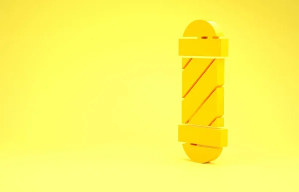 Gelbe klassische Friseur-Stangensymbol isoliert auf gelbem Hintergrund. Friseursalon Stangensymbol. Minimalismus-Konzept. 3D Illustration 3D Renderer — Stockfoto