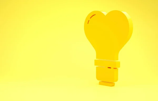 Coeur jaune en forme d'ampoule isolée sur fond jaune. Symbole d'amour. Symbole de la Saint Valentin. Concept de minimalisme. Illustration 3D rendu 3D — Photo