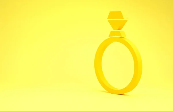 Sarı Elmas nişan yüzüğü ikonu sarı arkaplanda izole edilmiş. Minimalizm kavramı. 3d illüstrasyon 3B canlandırma — Stok fotoğraf