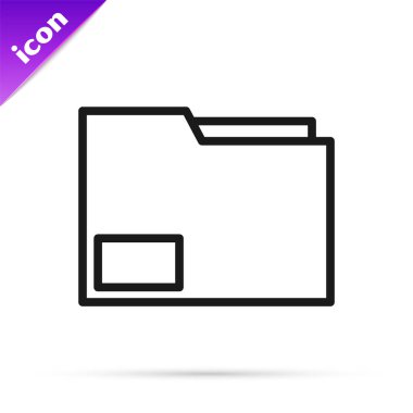 Beyaz arkaplanda siyah çizgi dosya klasörü simgesi izole edildi. Muhasebe klasörü sembolü. Muhasebe yönetimi. Vektör İllüstrasyonu