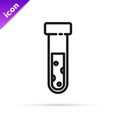 Siyah çizgi test tüpü ve beyaz arka planda izole edilmiş kimyasal test ikonu. Laboratuvar cam levhası. Vektör İllüstrasyonu