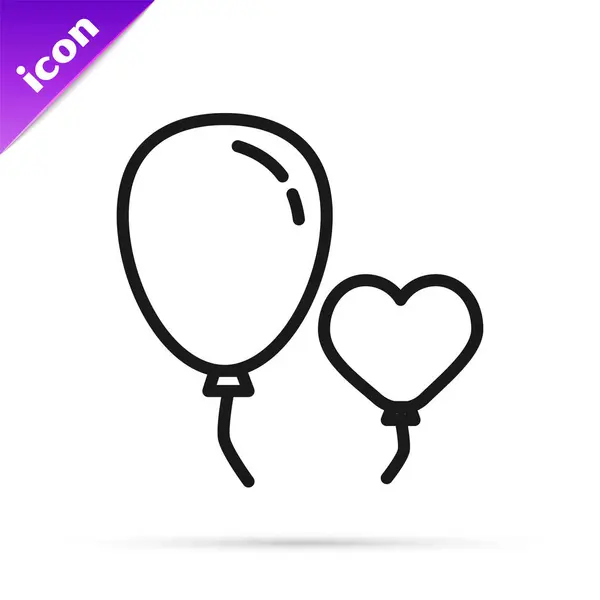 Luftballons Mit Schwarzer Linie Herzform Mit Schleifensymbol Auf Weißem Hintergrund — Stockvektor