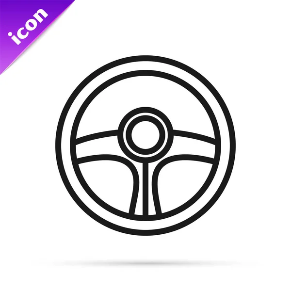 Black Line Steering Wheel Icon Isolated White Background Car Wheel — Stock Vector