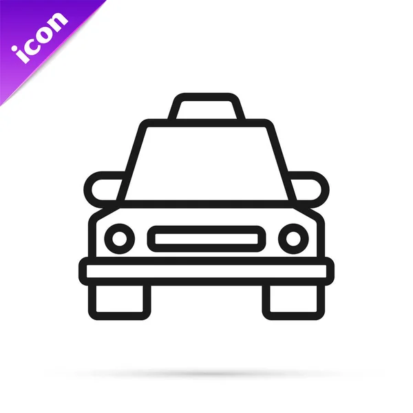 Schwarze Linie Taxi Auto Symbol Isoliert Auf Weißem Hintergrund Vektorillustration — Stockvektor