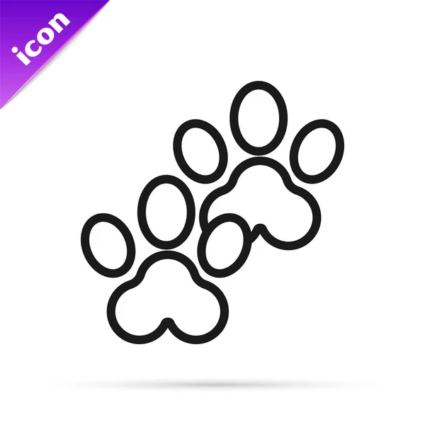 白い背景に分離された黒い線の足の印刷アイコン 犬や猫の足のプリント アニマルトラックベクトルイラストレーション — ストックベクタ