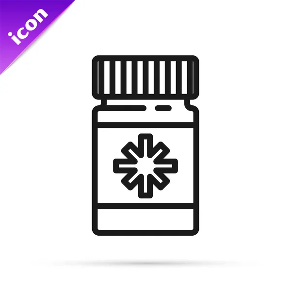Black Line Dog Medicine Bottle Pills Icon Isolated White Background — Stock Vector