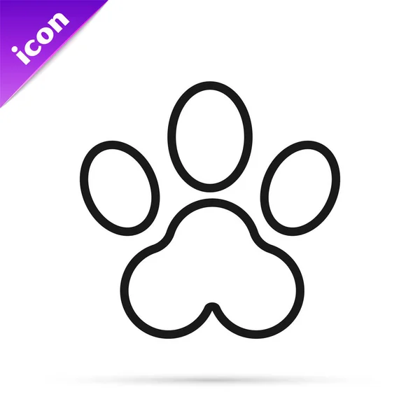 白い背景に分離された黒い線の足の印刷アイコン 犬や猫の足のプリント アニマルトラックベクトルイラストレーション — ストックベクタ