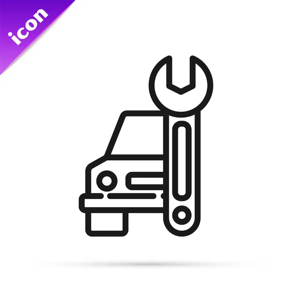 Black Line Car Service Icon Isolated White Background Auto Mechanic — Stock Vector