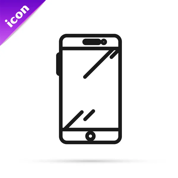 Svart Linje Smartphone Mobiltelefon Ikon Isolerad Vit Bakgrund Vektor Illustration — Stock vektor