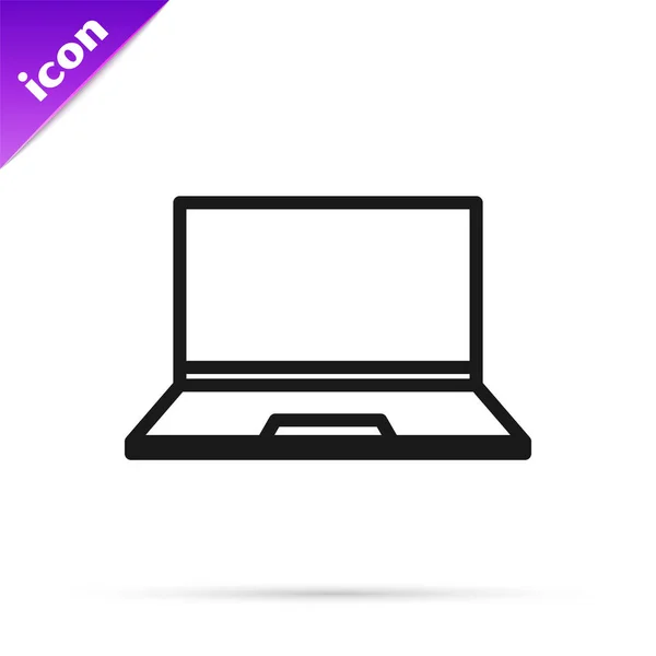 Μαύρο Εικονίδιο Laptop Γραμμής Που Απομονώνεται Λευκό Φόντο Σημειωματάριο Υπολογιστή — Διανυσματικό Αρχείο