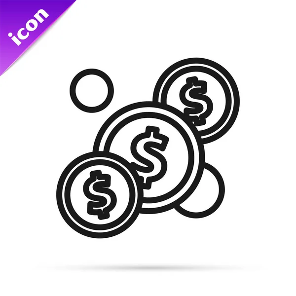 Ligne Noire Monnaie Monnaie Avec Symbole Dollar Icône Isolée Sur — Image vectorielle