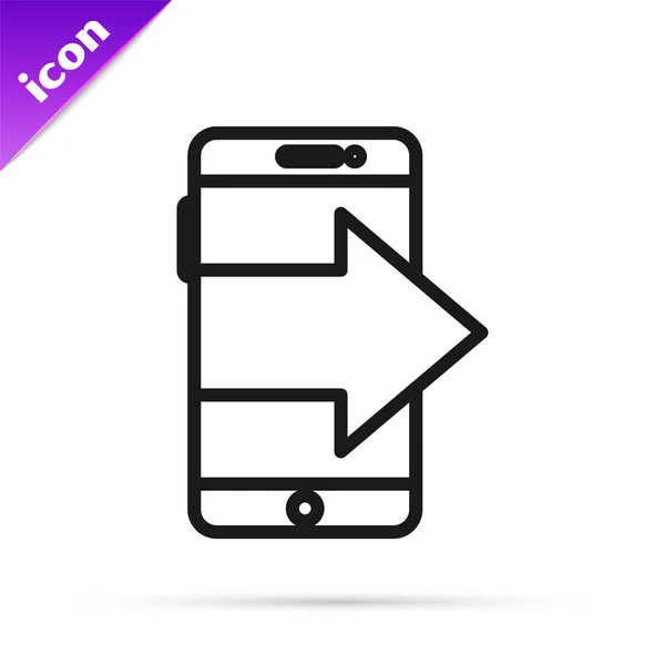 Ligne Noire Smartphone Icône Téléphone Portable Isolé Sur Fond Blanc — Image vectorielle